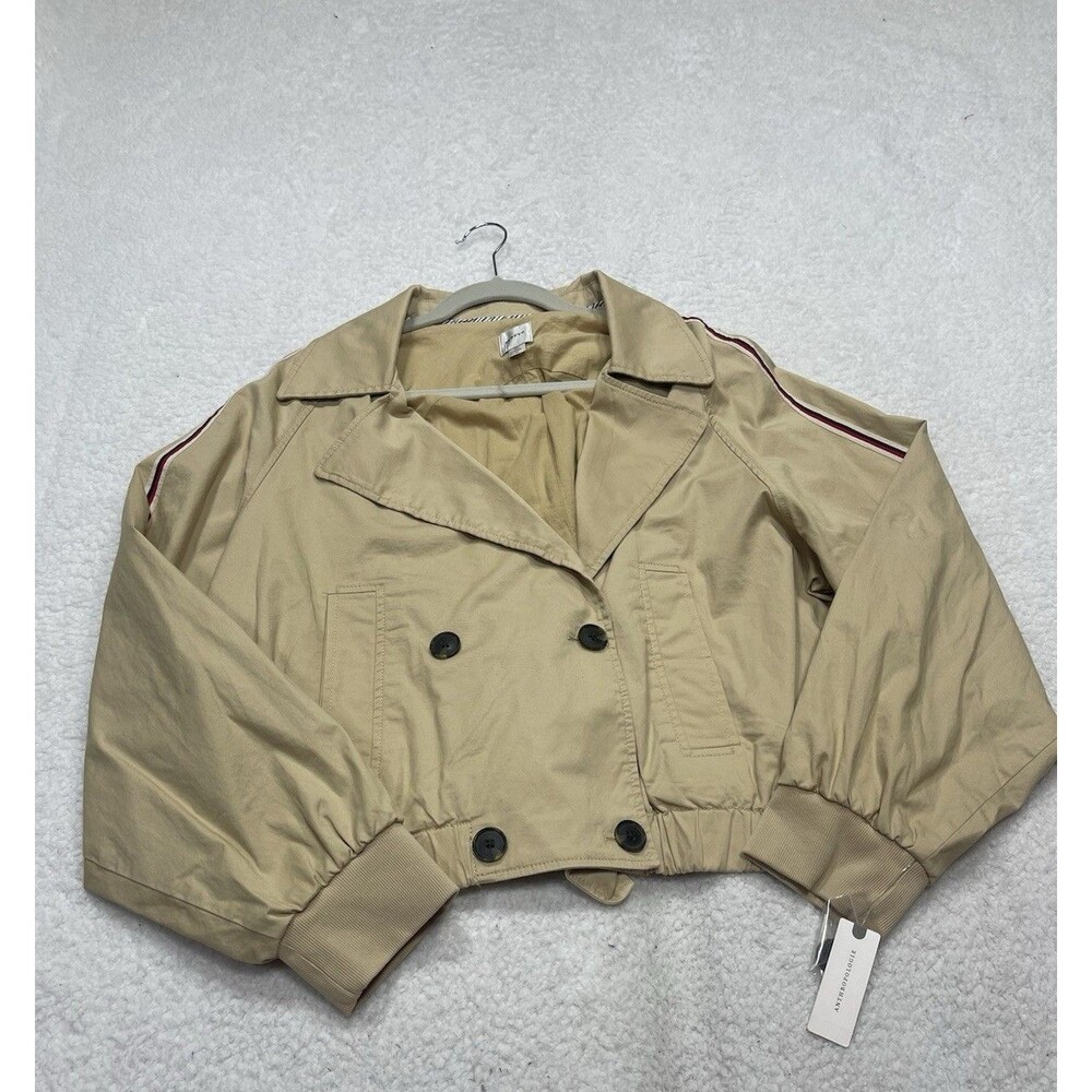 Anthropologie Maeve Cropped Trench Coat Khaki Double Breasted Preppy Size XL NWT - Picture 2 of 14